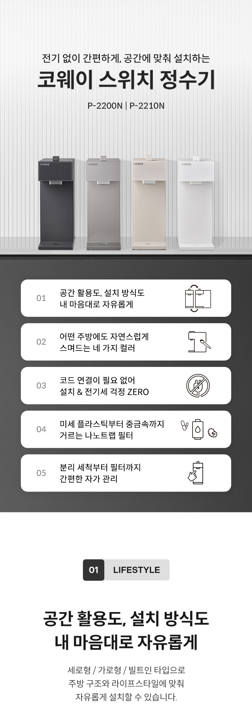 코웨이 P-2210N 코웨이 스위치 정수기 빌트인 상세이미지 1